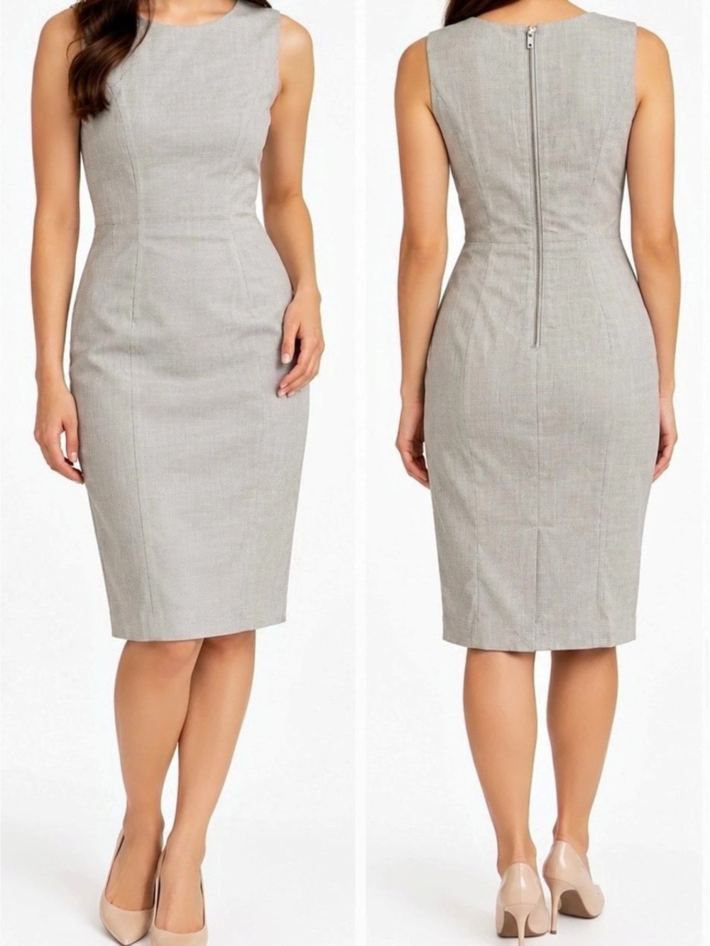 H&M Checkered Midi Sheath Dress in Gray & White Size 2 NWT